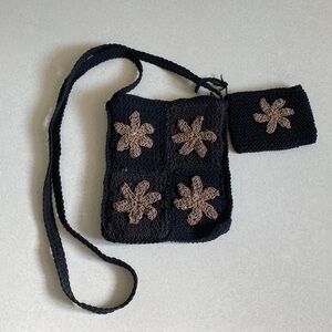 Crochet style cross body purse with coin purse